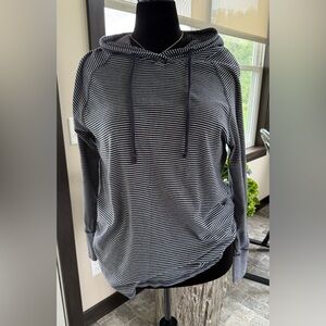 Eddie Bauer Navy and White Striped Women's Hoodie